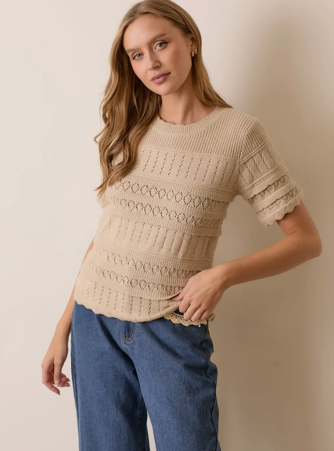 Taupe Knit S/S Sweater