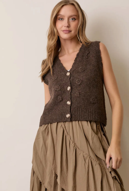 Mocha Floral Knit Vest