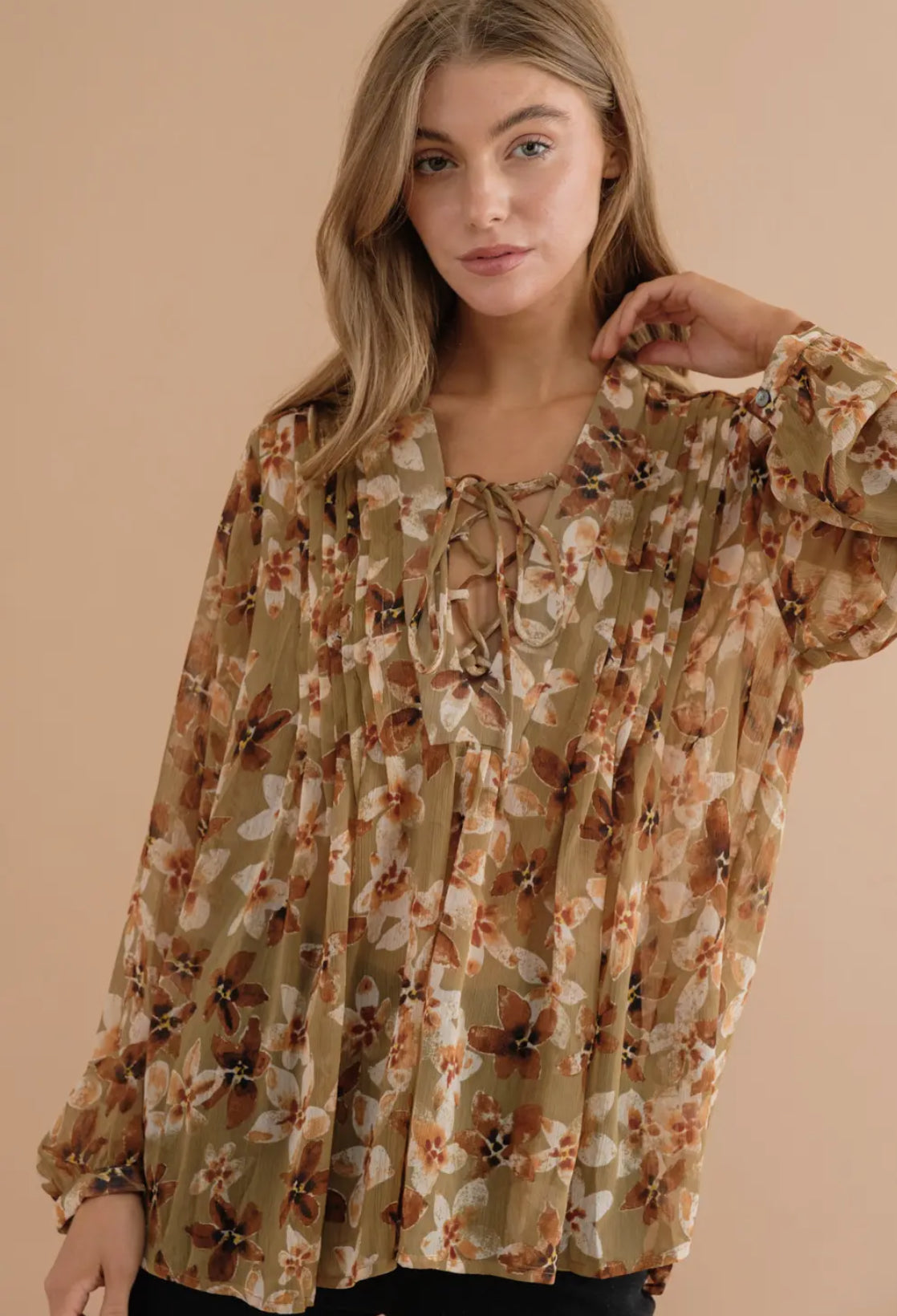 Pleated Floral Blouse