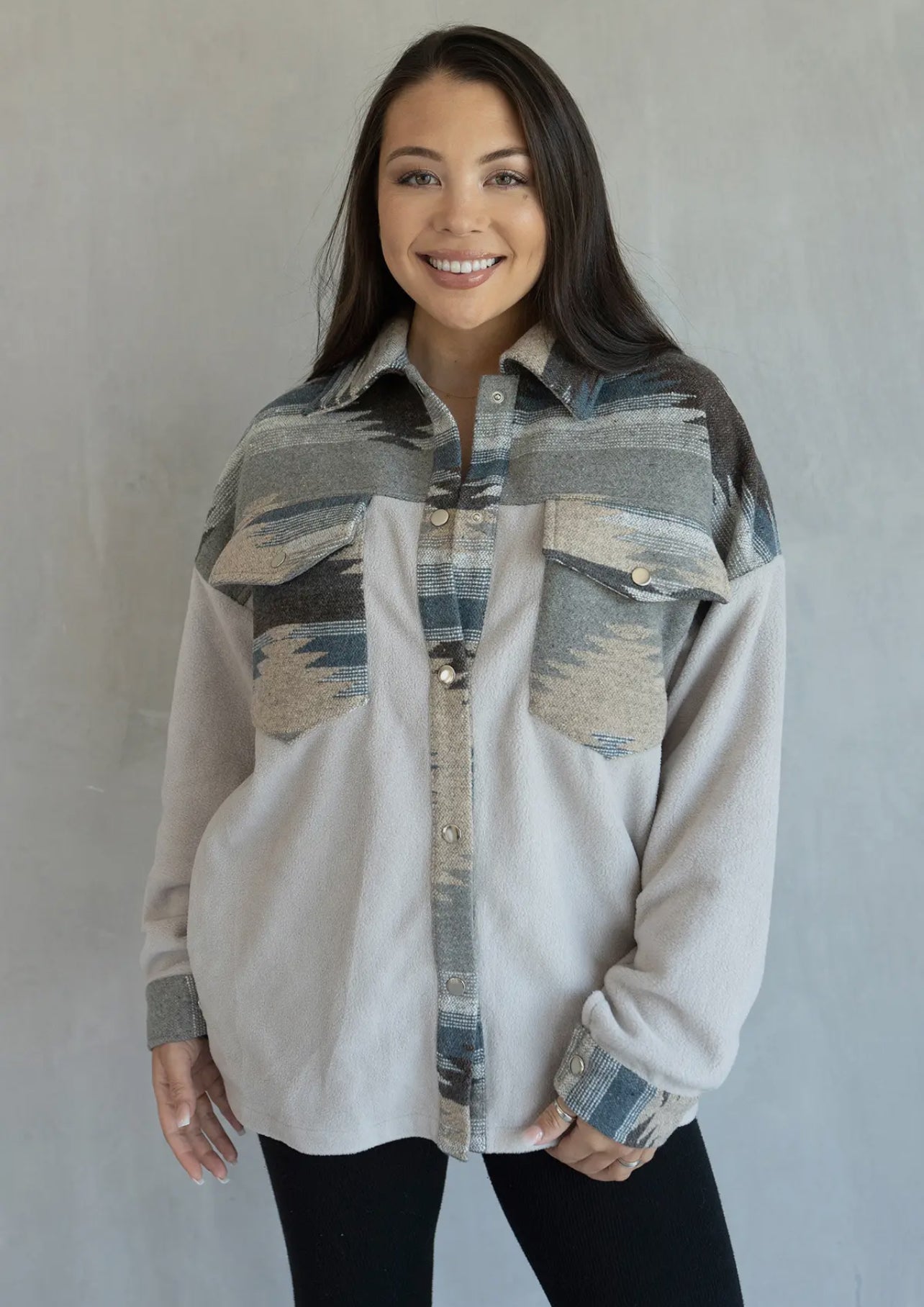 Flo Sherpa Aztec Trim Shacket