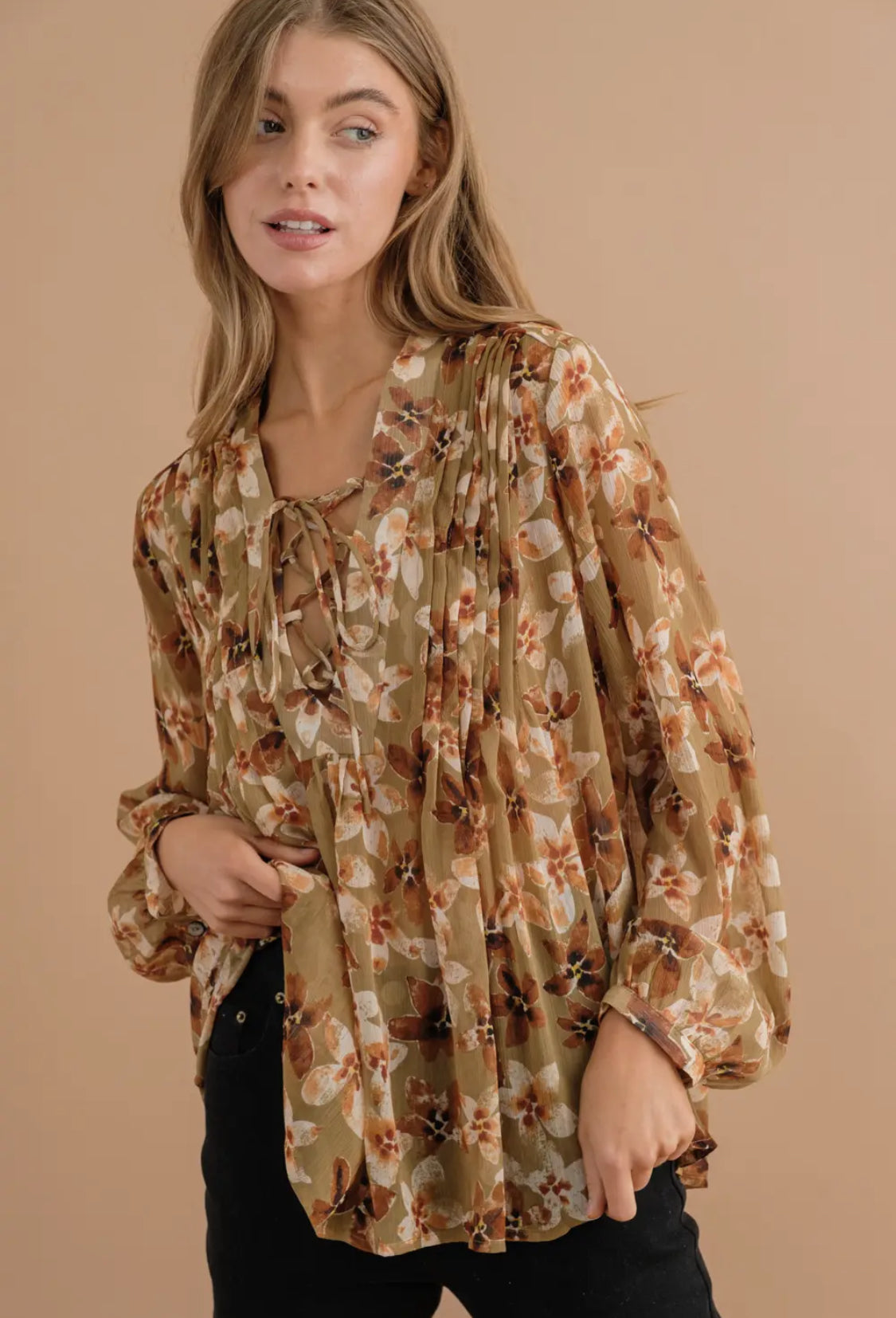 Pleated Floral Blouse