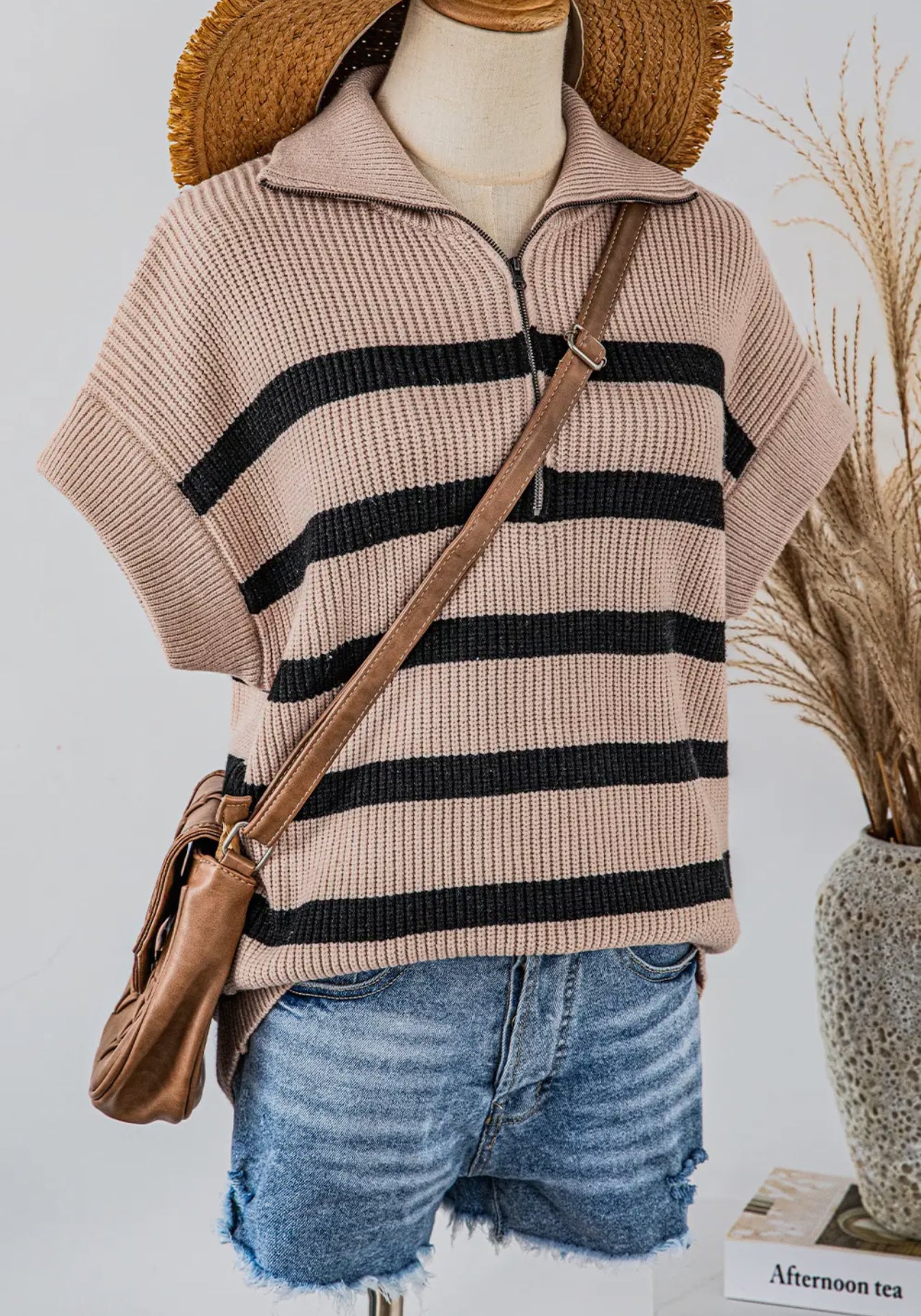 Striped Zip S/S Sweater