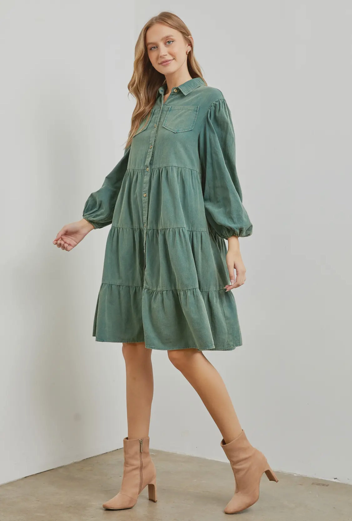 Faded Green Shirtdress