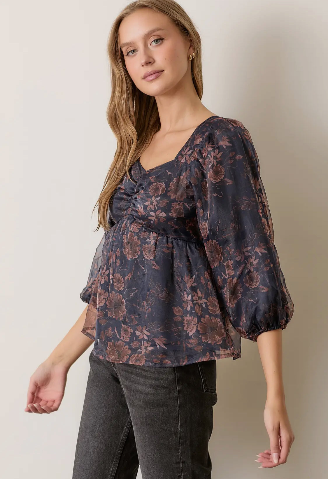 Navy Floral Blouse