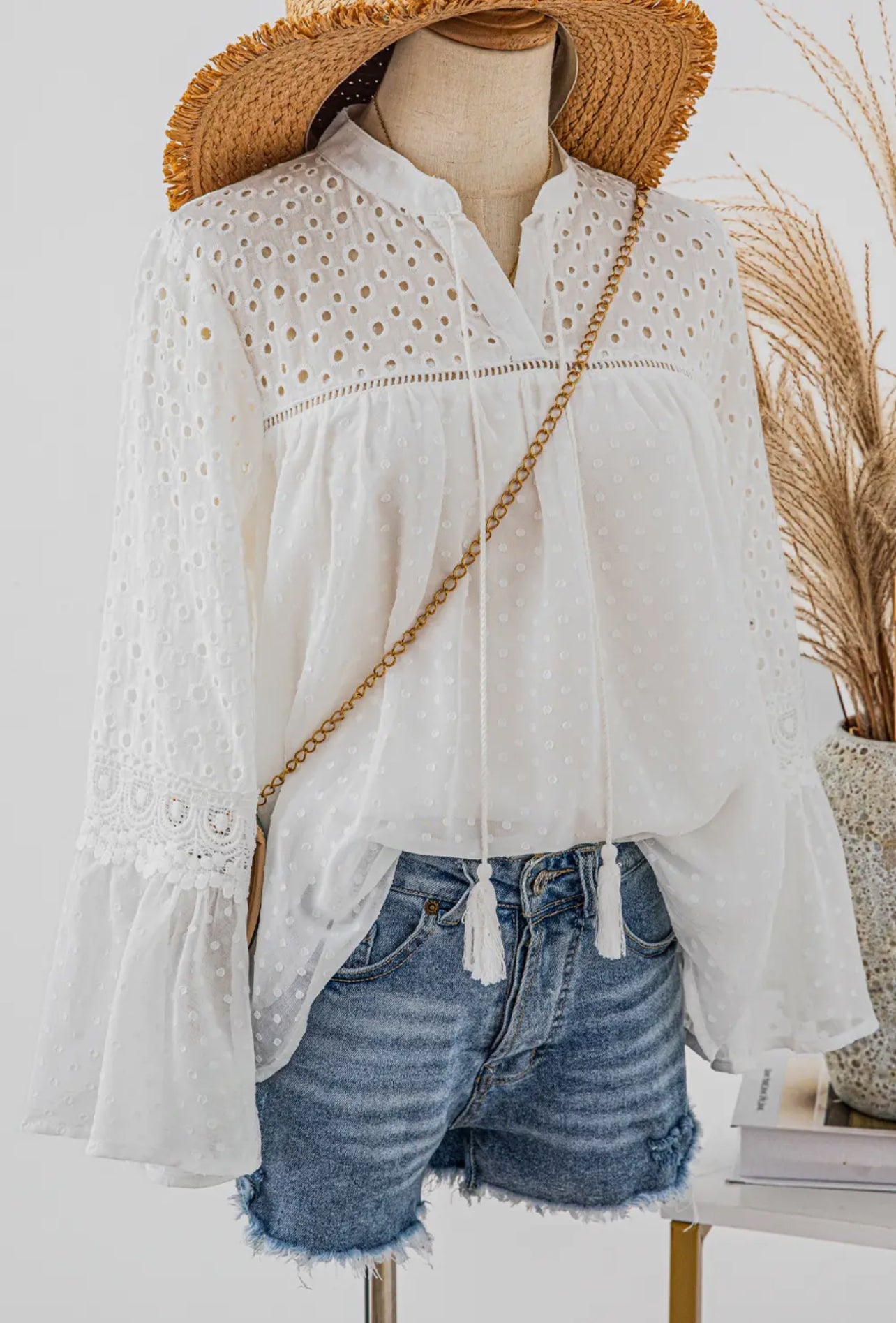 Laced Crochet Eyelet Blouse