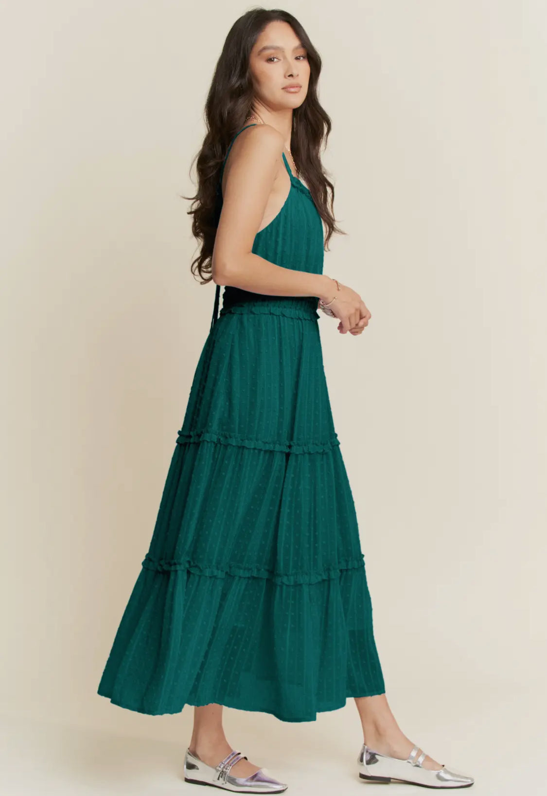 Emerald Swiss Dot Midi Dress