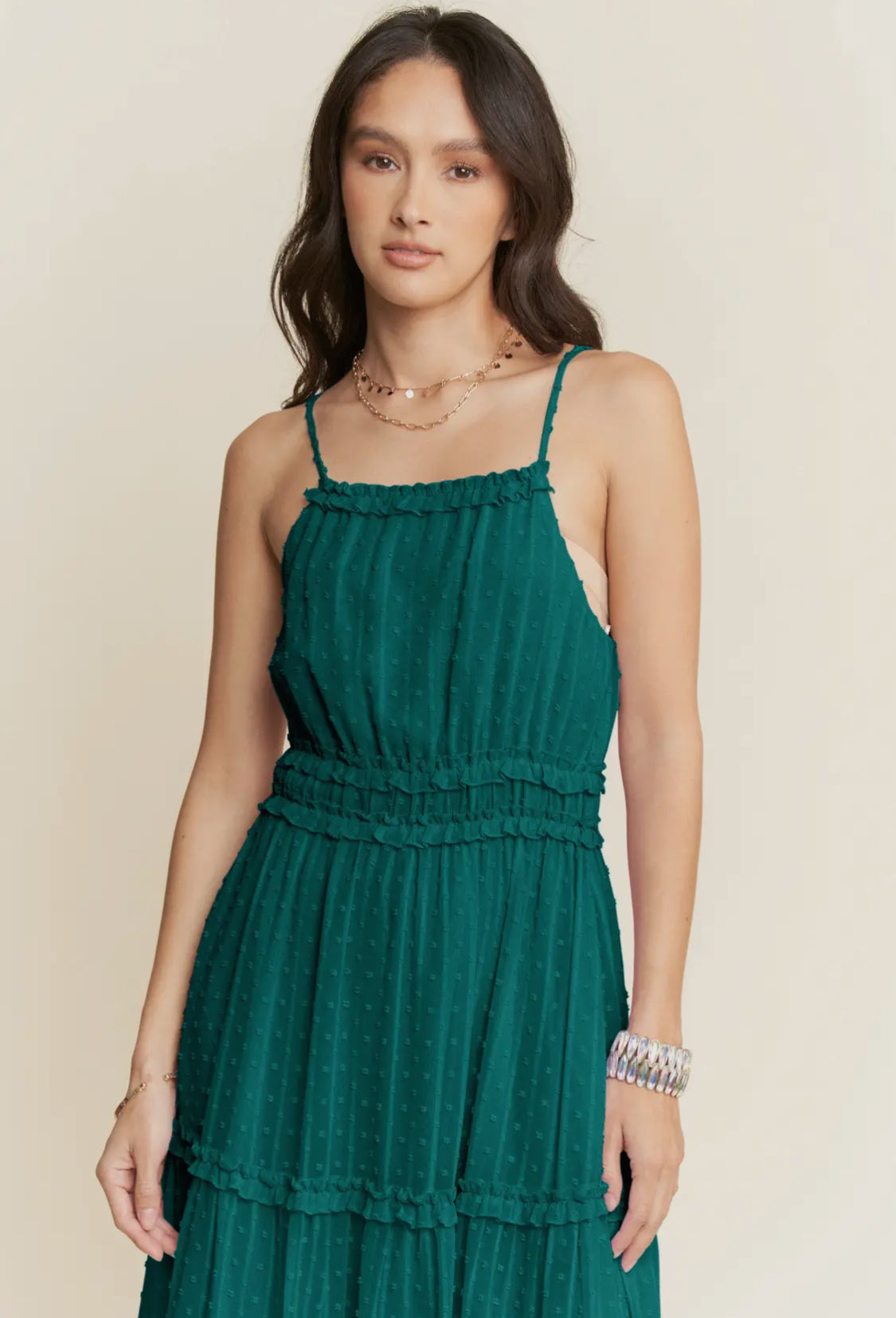 Emerald Swiss Dot Midi Dress