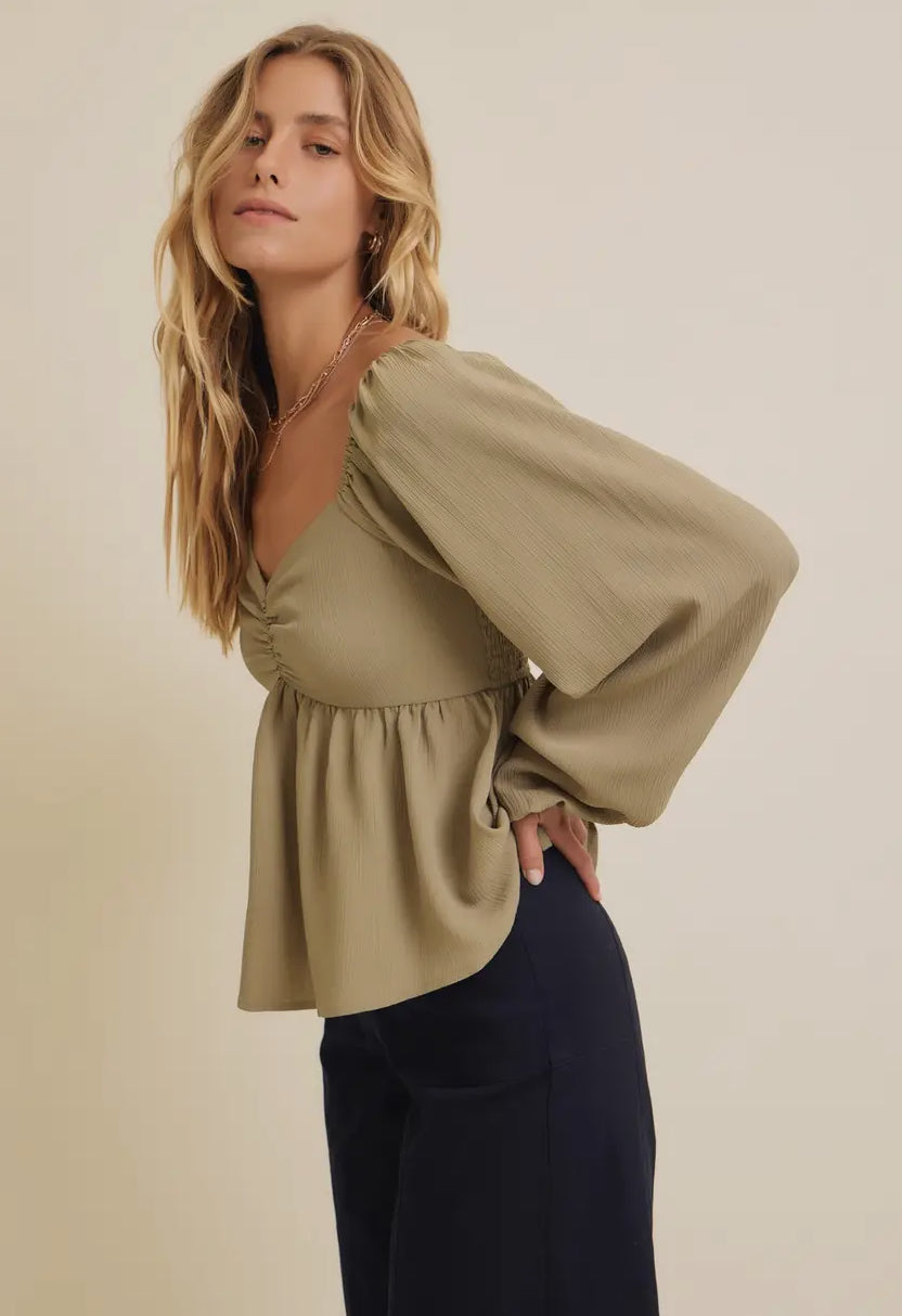 Olive Babydoll Blouse