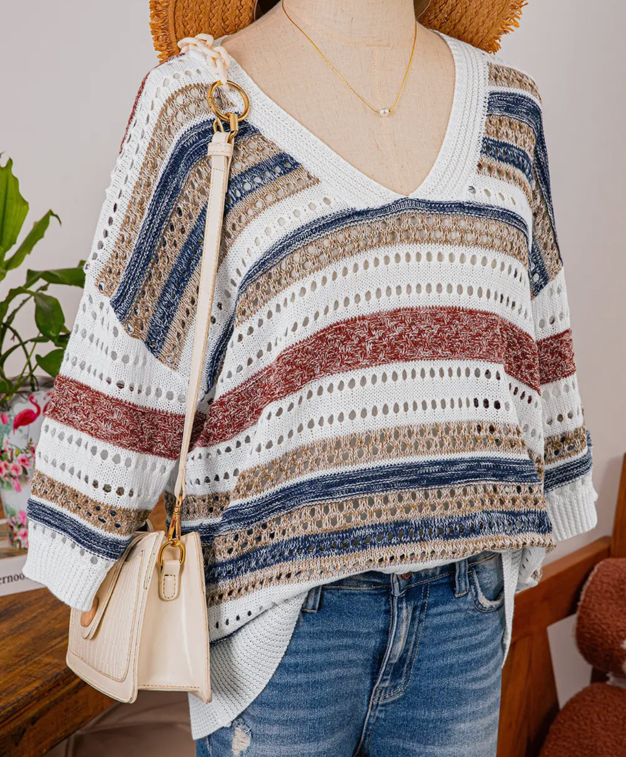 Fall Striped V-neck Sweater