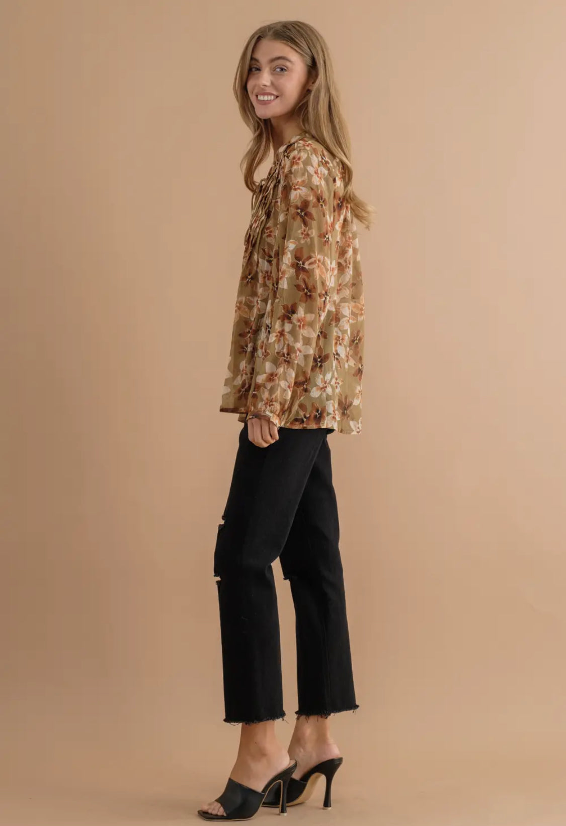 Pleated Floral Blouse