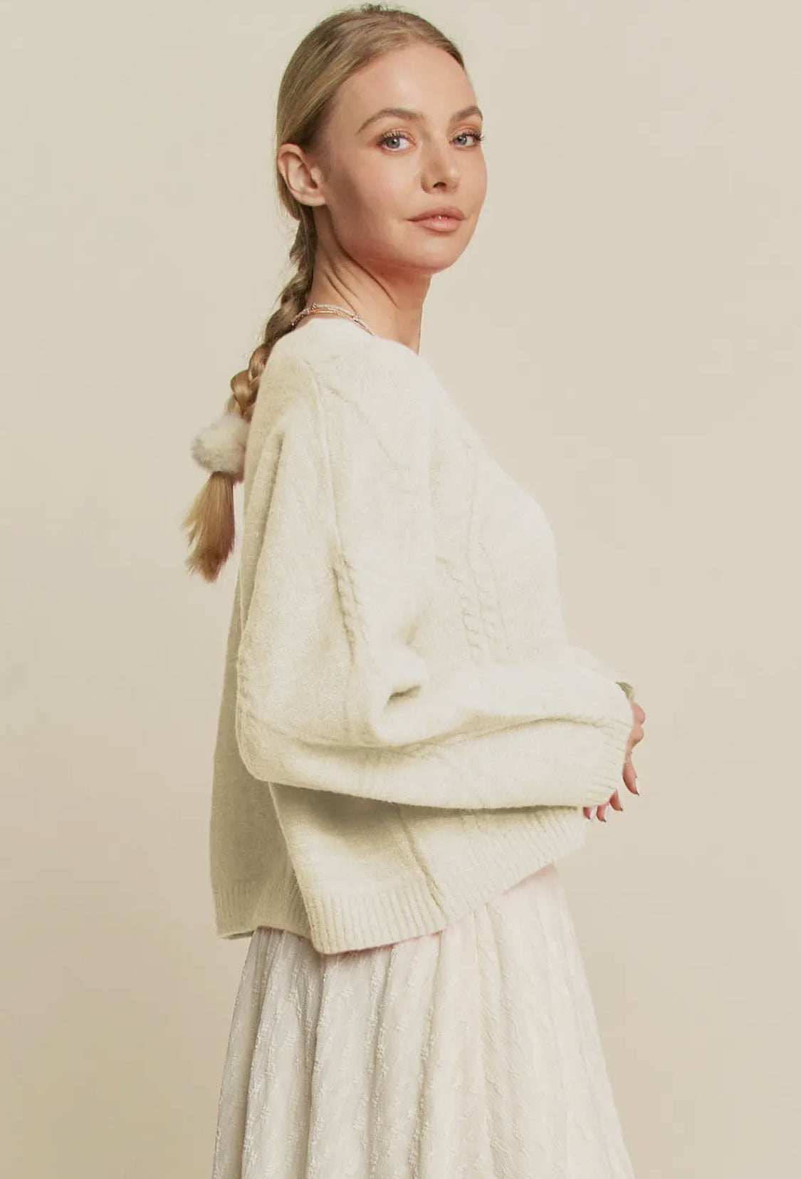 Ivory Diamond Cable Pullover