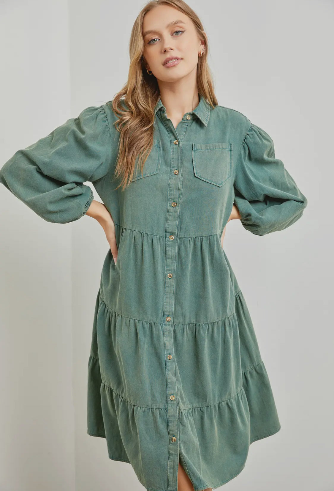 Faded Green Shirtdress