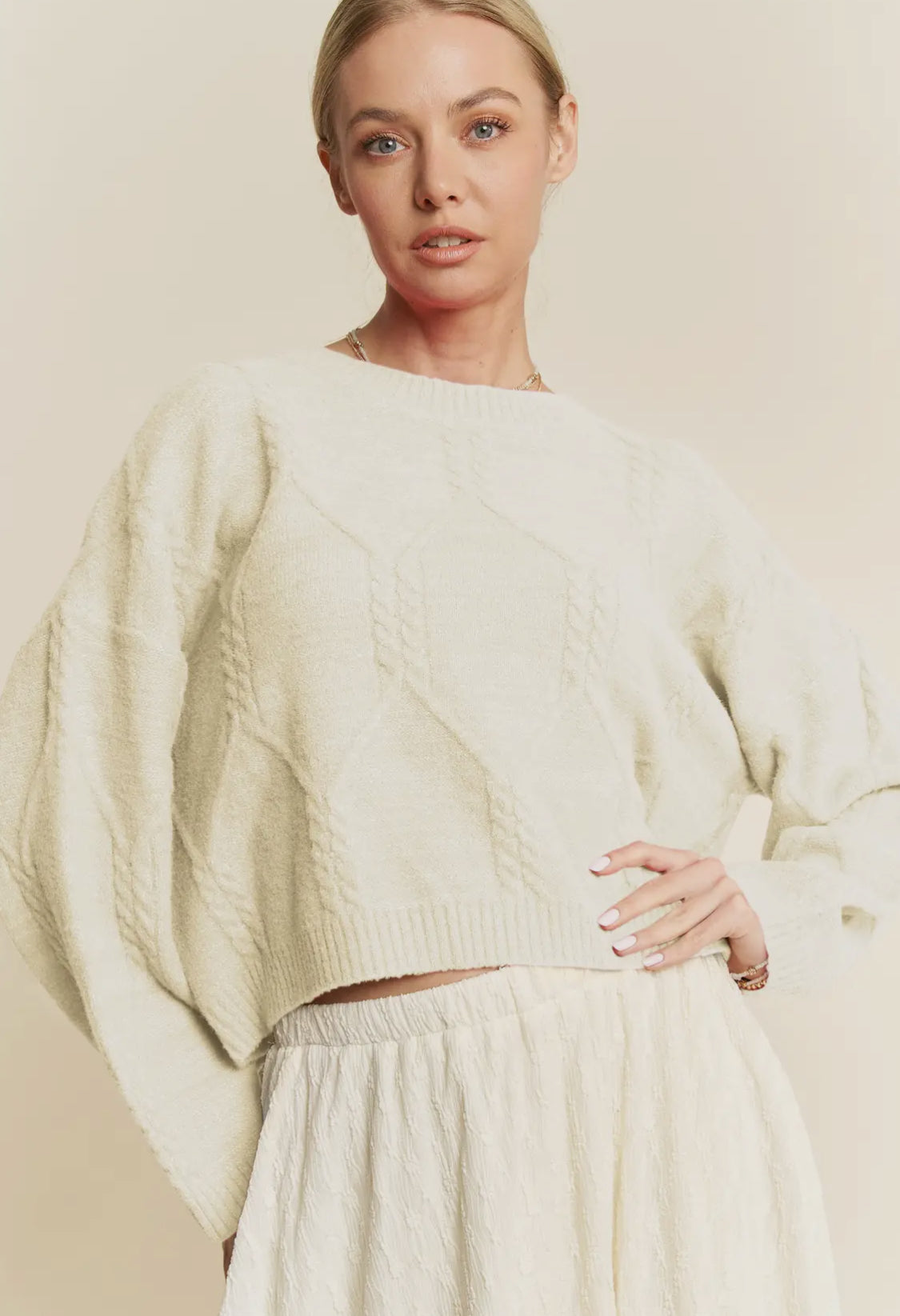 Ivory Diamond Cable Pullover