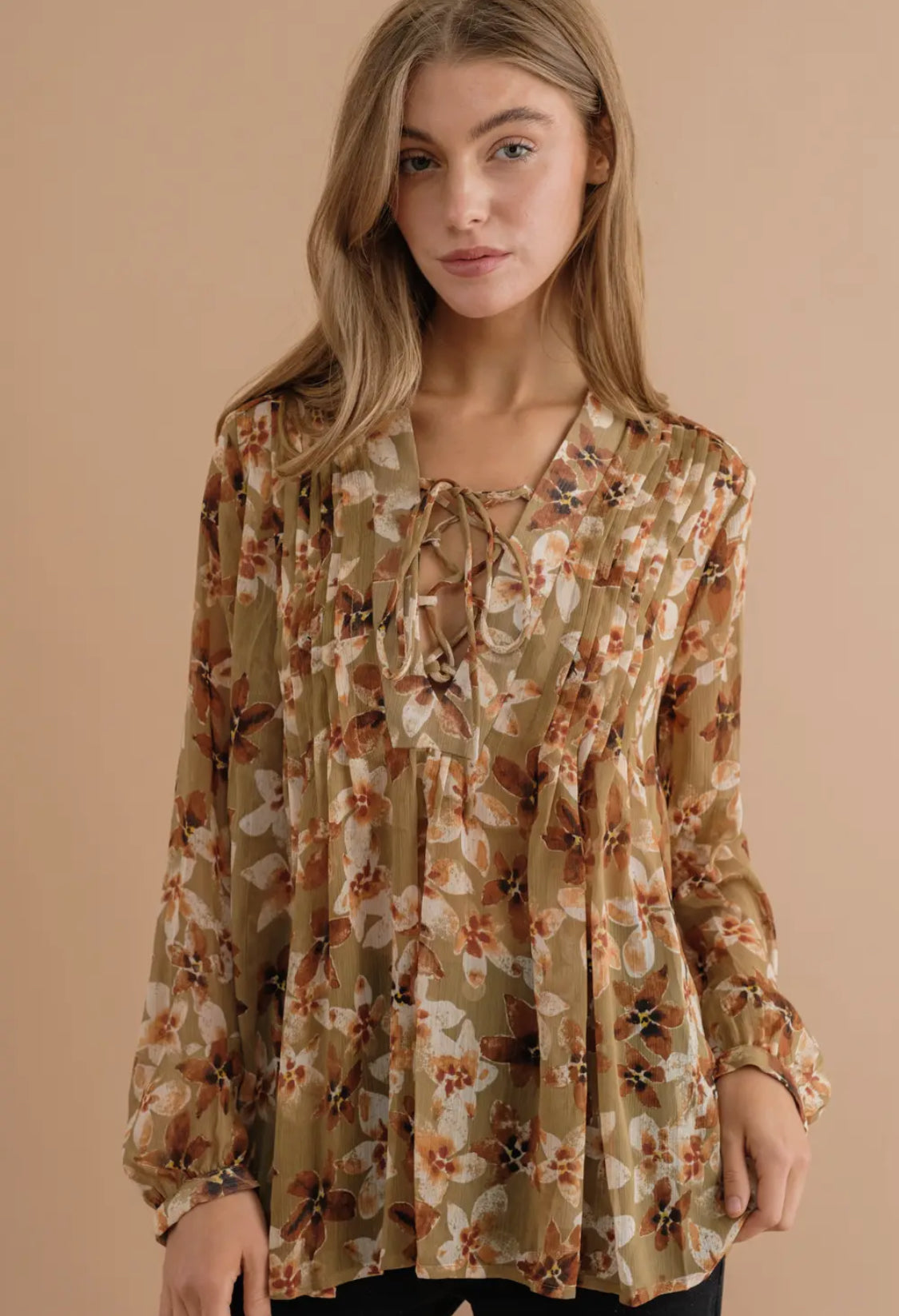 Pleated Floral Blouse