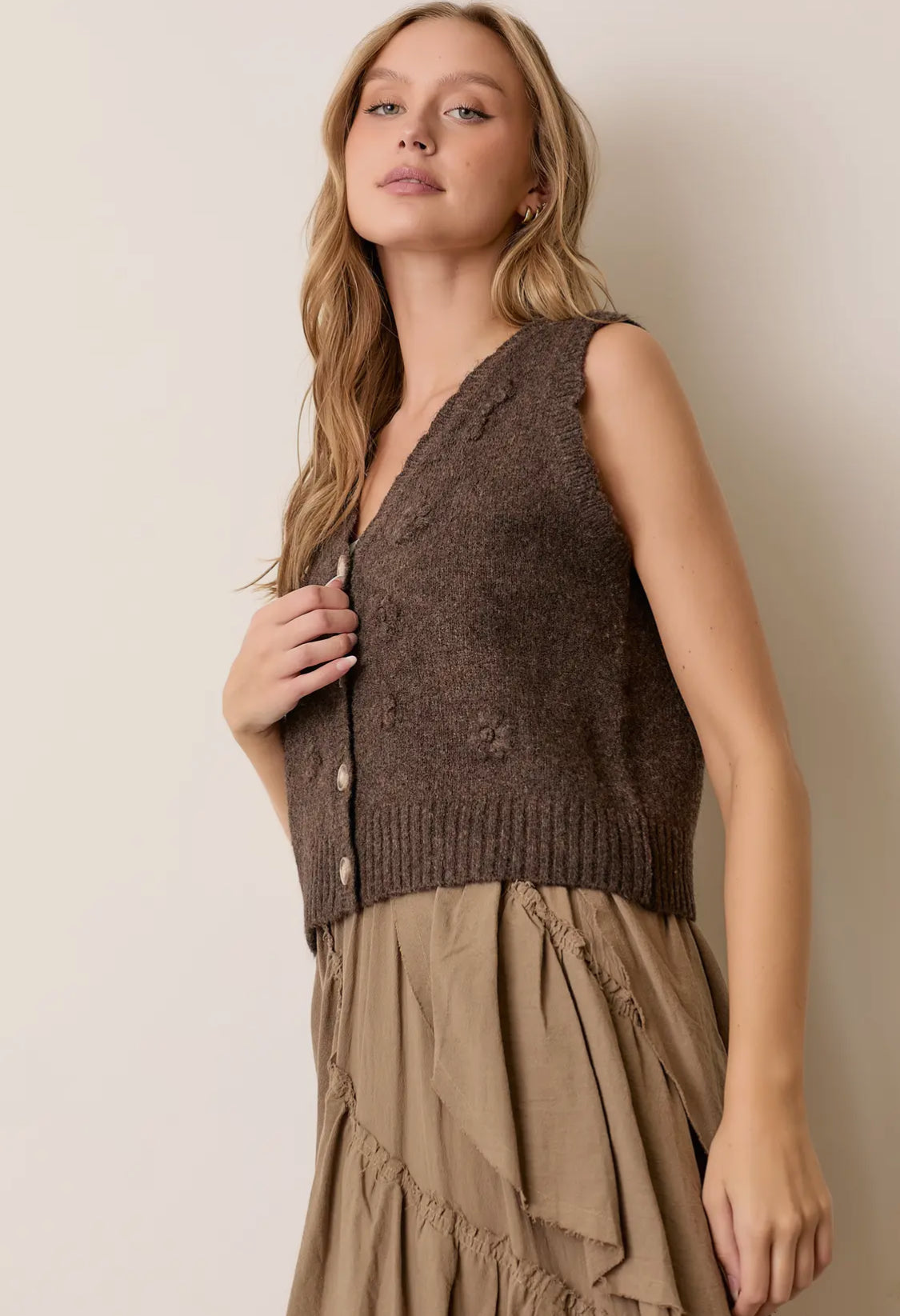 Mocha Floral Knit Vest