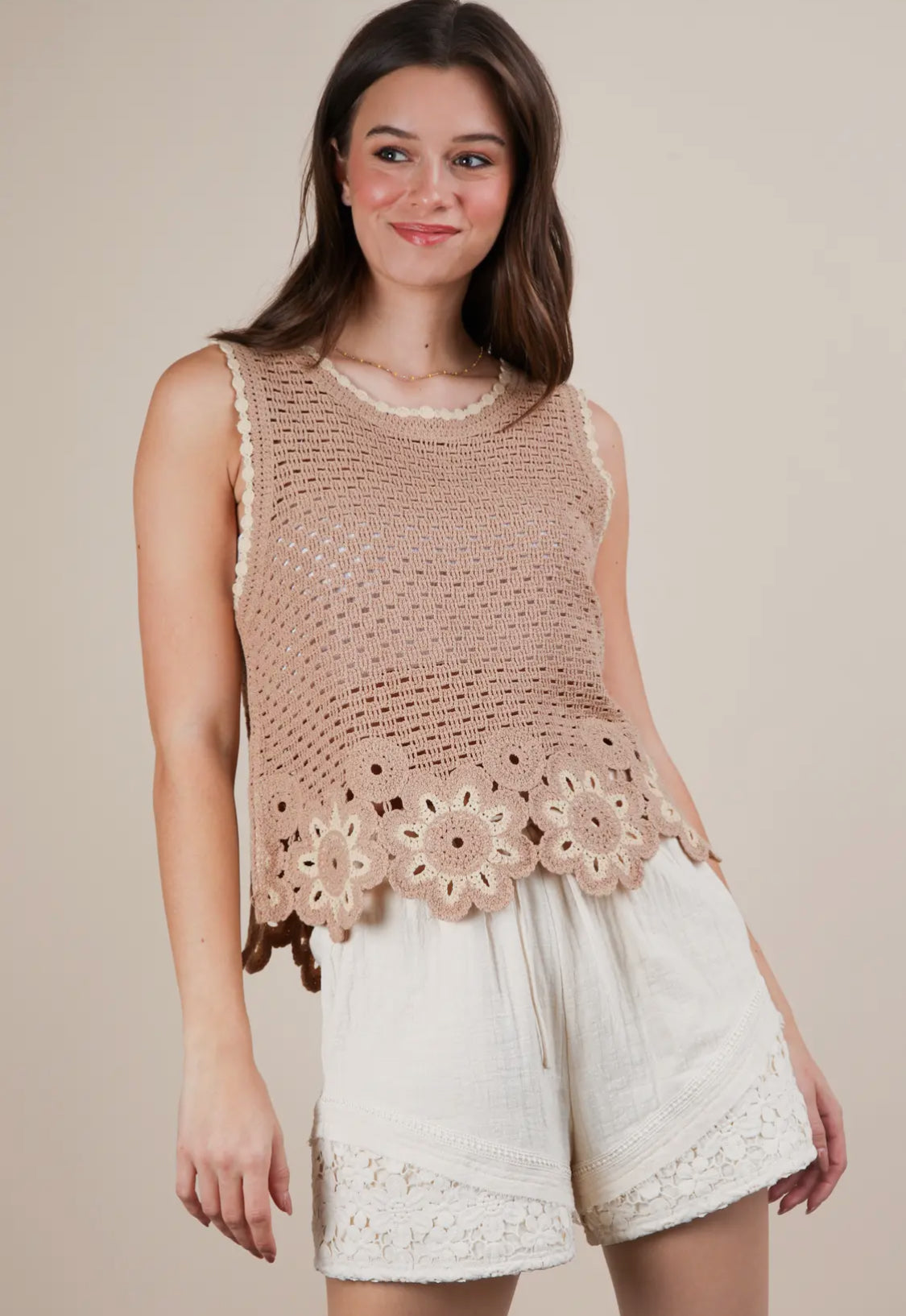 Floral Trim Crochet Tank