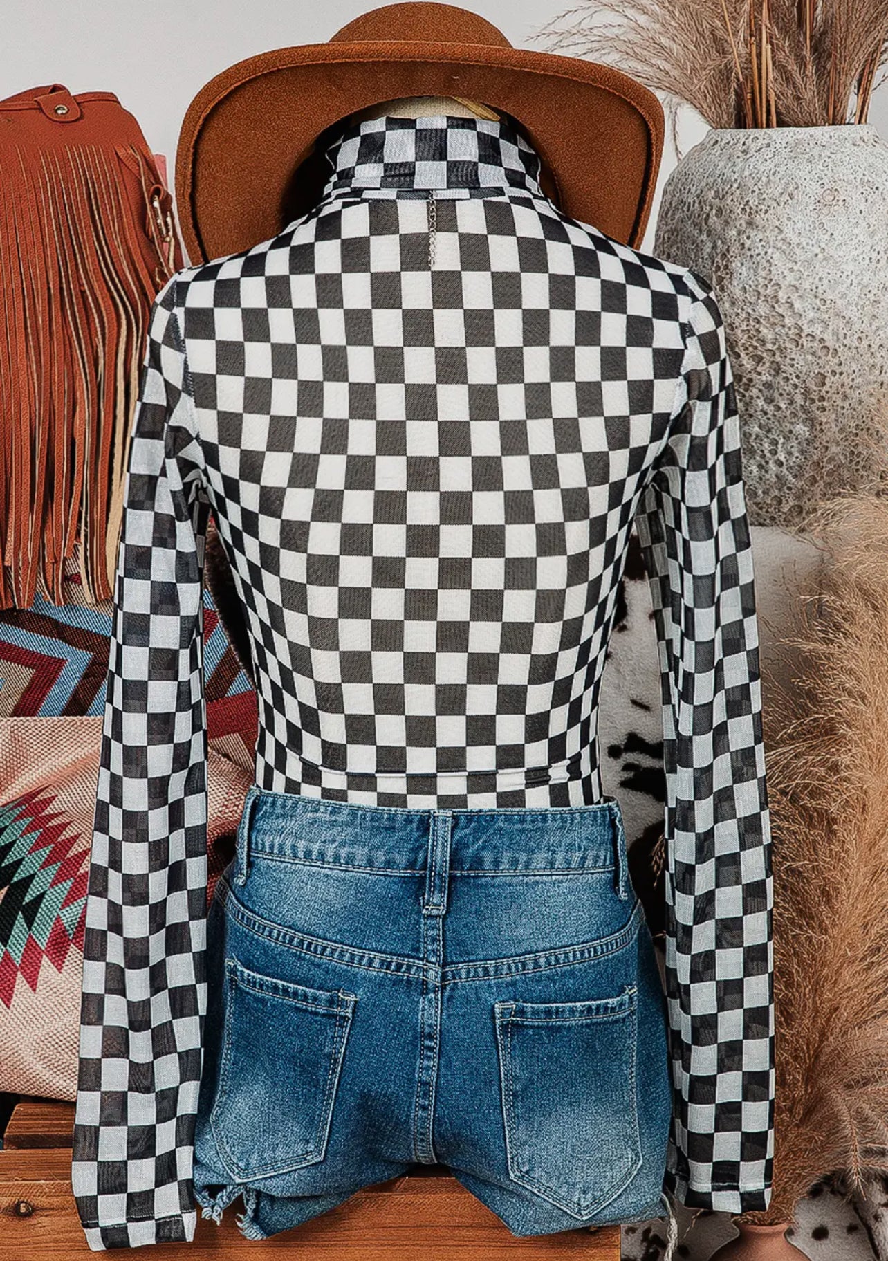 Checkered Mesh Layering Top