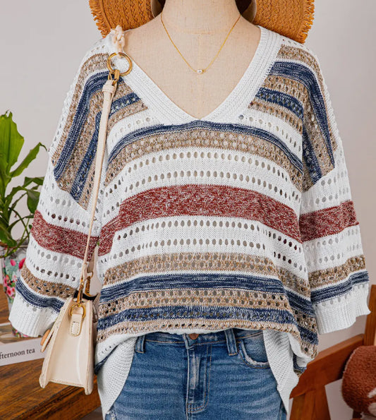 Fall Striped V-neck Sweater