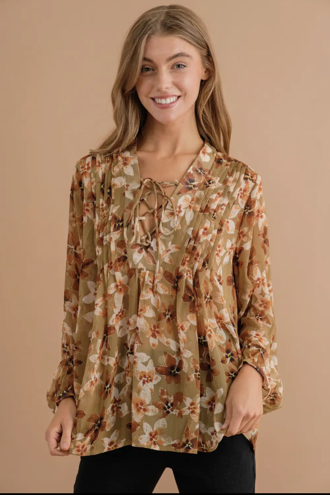 Pleated Floral Blouse