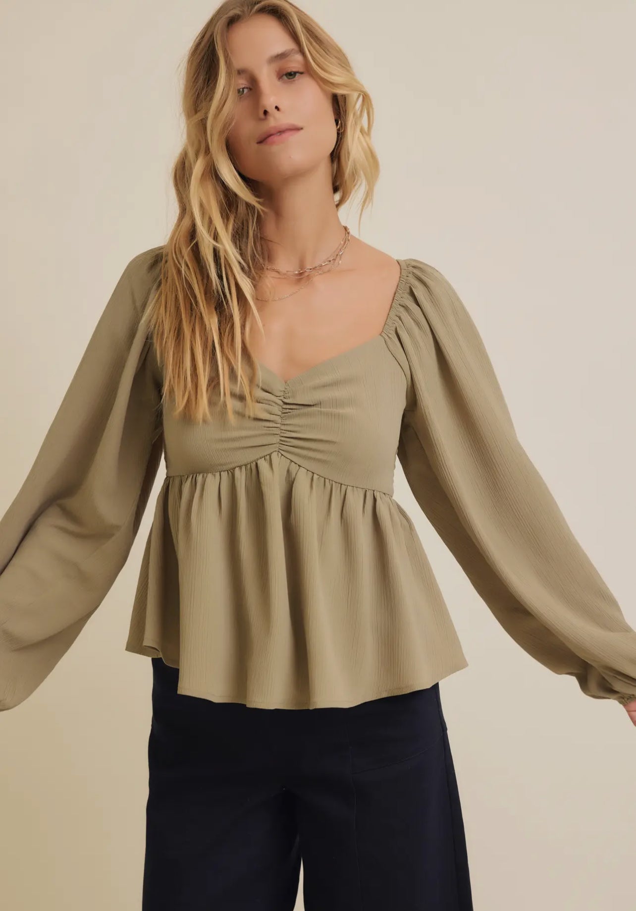 Olive Babydoll Blouse