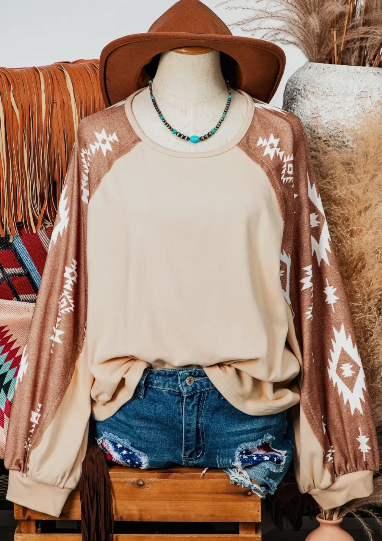 Soft Aztec Sleeve Pullover