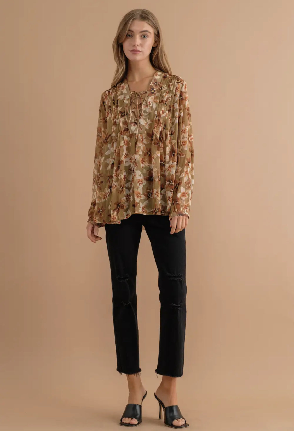 Pleated Floral Blouse