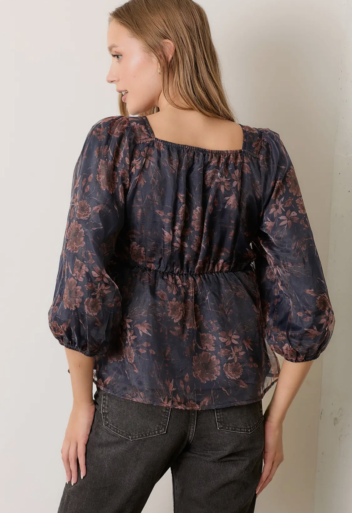 Navy Floral Blouse