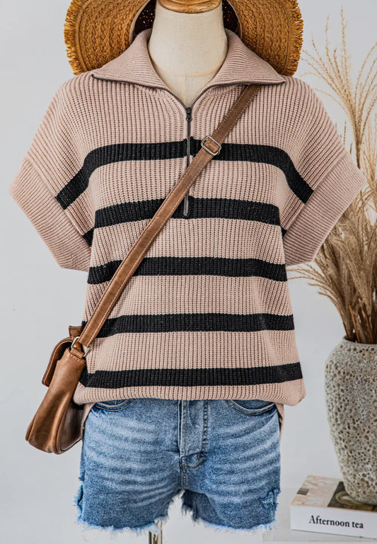 Striped Zip S/S Sweater