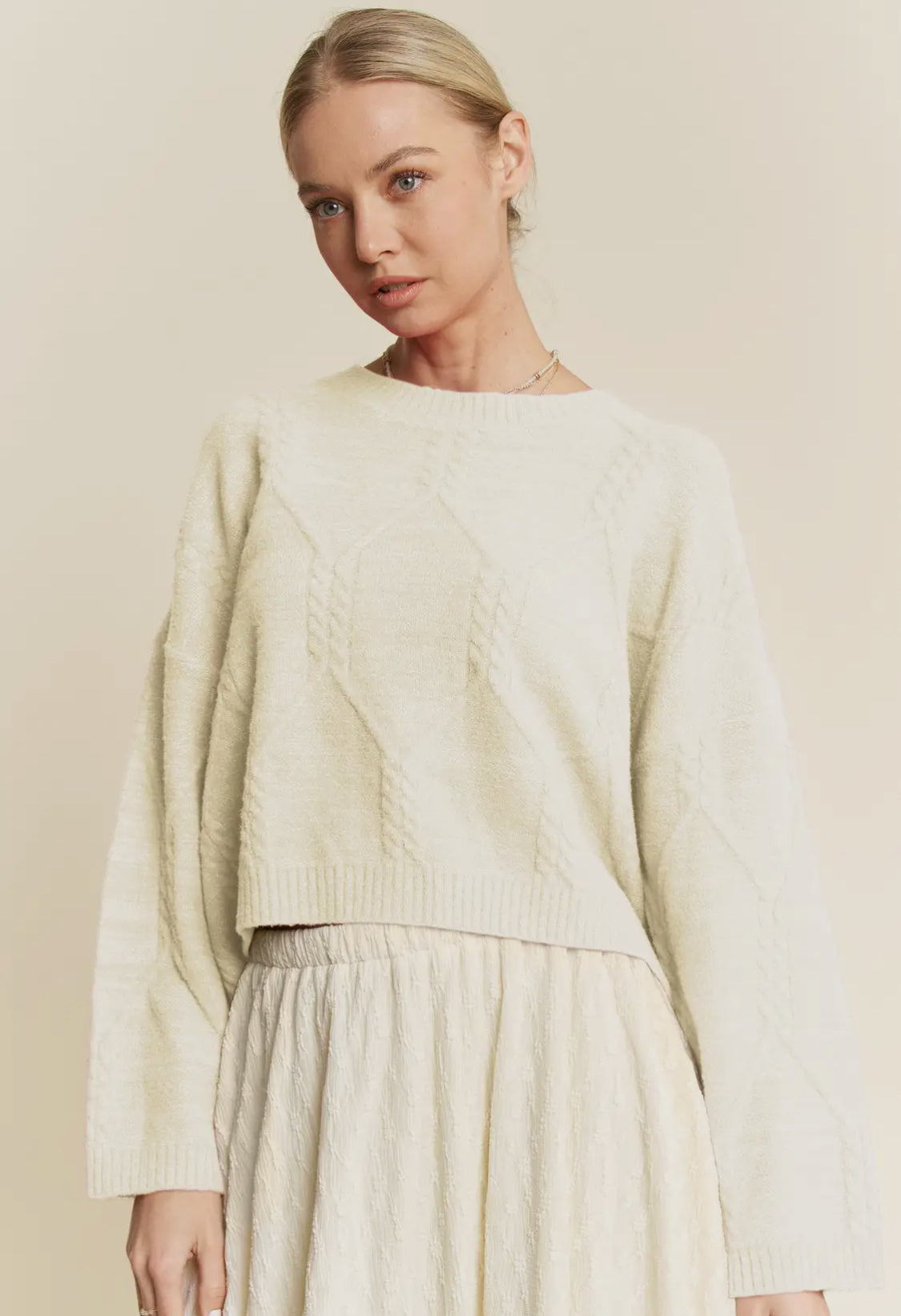 Ivory Diamond Cable Pullover