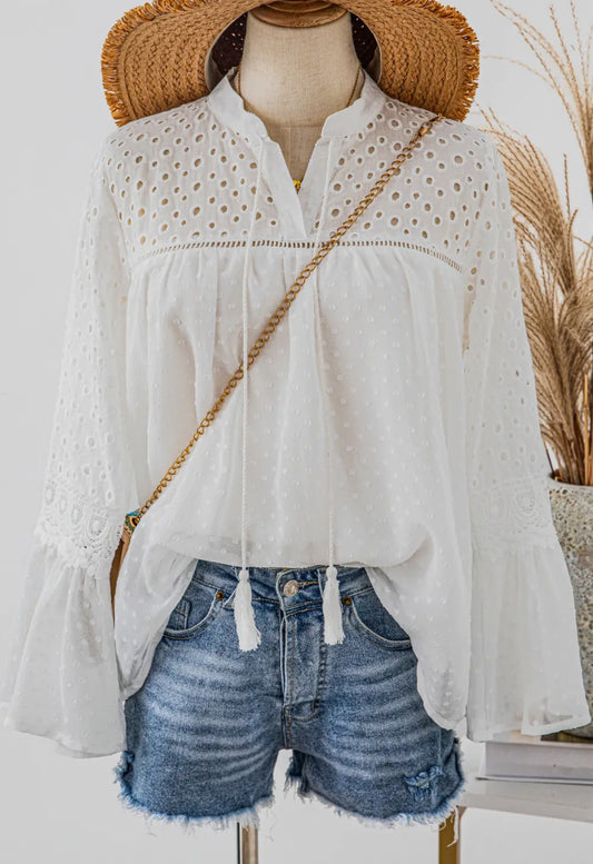 Laced Crochet Eyelet Blouse