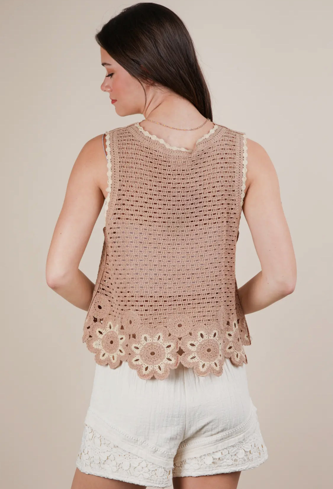 Floral Trim Crochet Tank