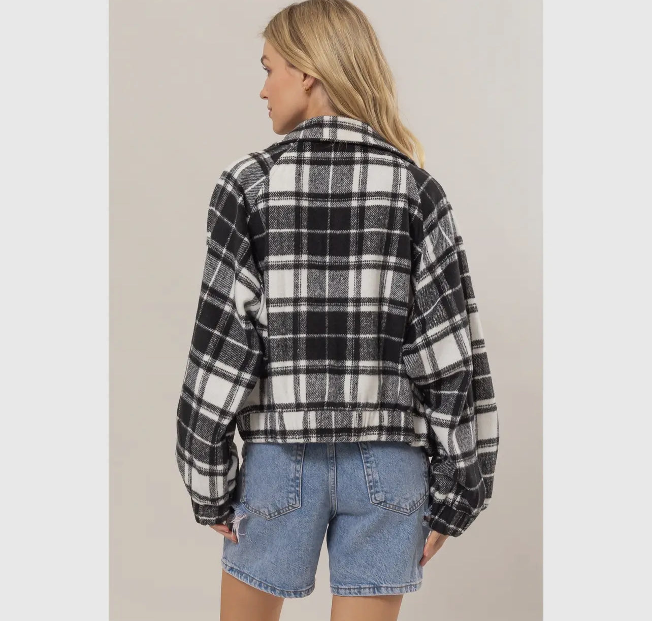 B/W Plaid Zip Up Jacket