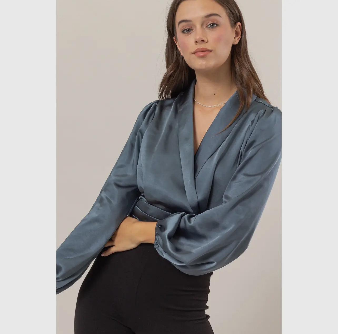 Shawl Neck Surplice Blouse