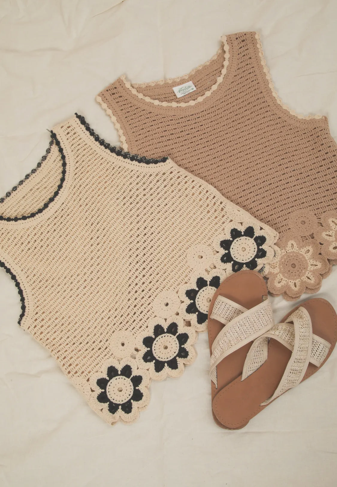 Floral Trim Crochet Tank