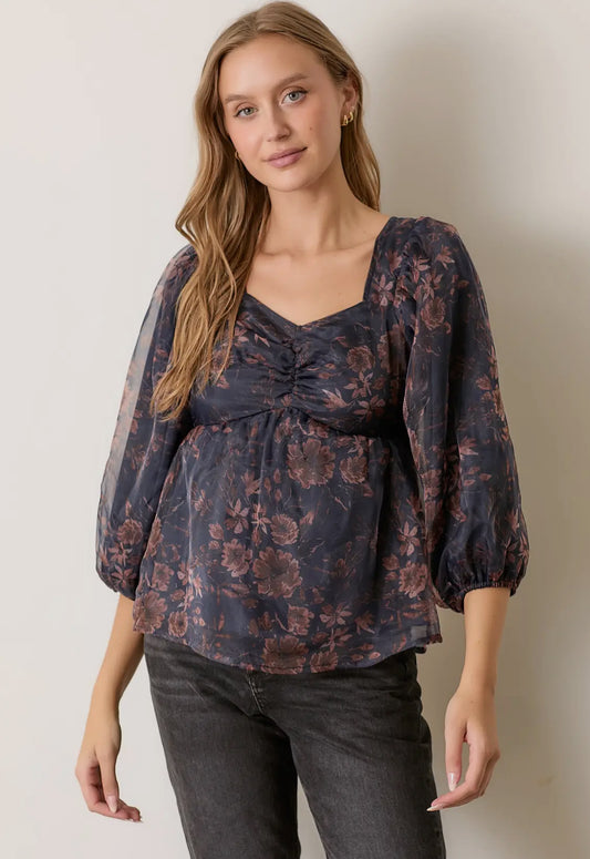 Navy Floral Blouse