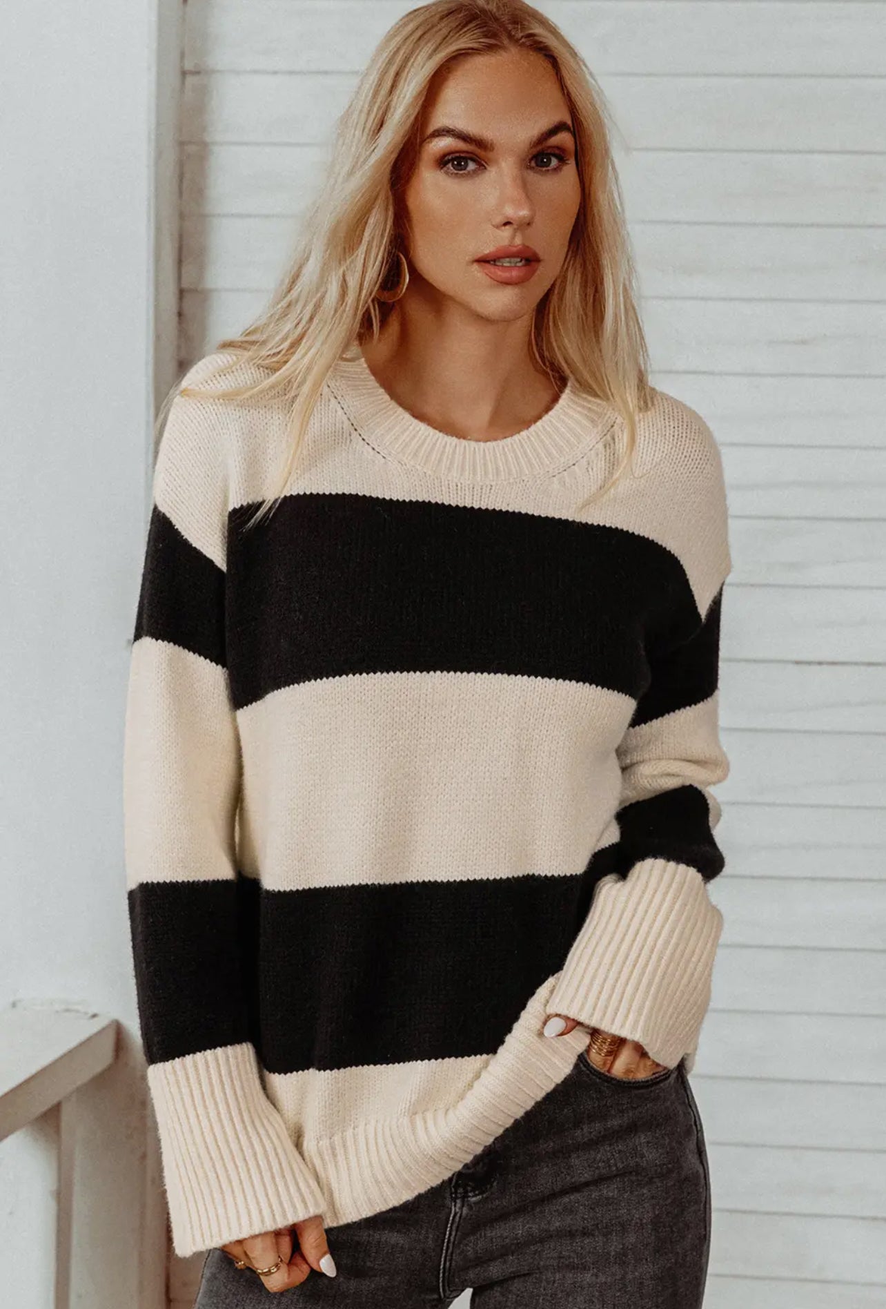 Striped B/W Pullover Sweater