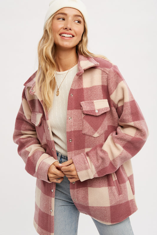 Mauve Brushed Plaid Shacket