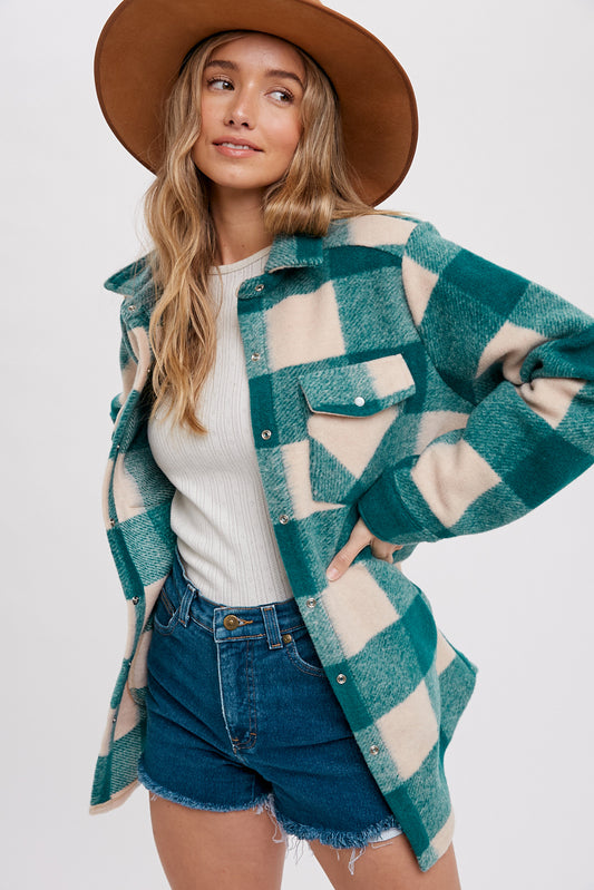 Teal Brushed Plaid Shacket