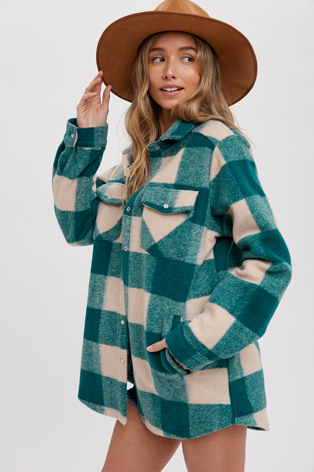 Teal Brushed Plaid Shacket