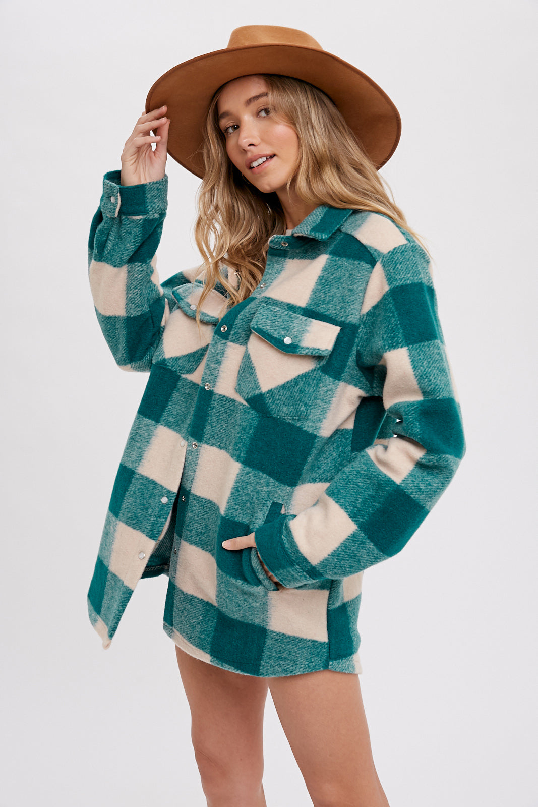 Teal Brushed Plaid Shacket